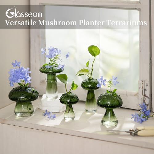 Glasseam Mushroom Glass Propagation Station, 5Pcs Green Plant Terrarium Jar - Image 3