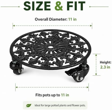 2 Pack 11" Plant Caddy with Wheels, Heavy Duty Metal, Black - Image 4