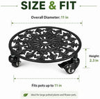 2 Pack 11" Plant Caddy with Wheels, Heavy Duty Metal, Black - Image 4