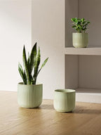 LE TAUCI Ceramic Pots for Plants, 8.3/7/6 Inch Indoor Planters with Drainage Holes & Mesh, Modern Glossy Glaze Cylinder Fluted Plant Pot for Snake Plant, Set of 3, Sage Green - Image 4