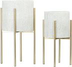 Main + Mesa Modern Boho Embossed Metal Planters with Stands, White and Gold, Set of 2 Sizes - Image 6