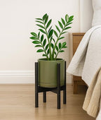 D'vine Dev Ceramic Pot with Ebony Wood Stand, Olive, 8 in, 55-B-M-J - Image 6