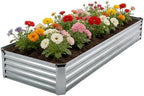 Galvanized Steel Raised Garden Bed Kit, Rectangle Metal Planter Box for Outdoor Plants Vegetables, Flowers, Herbs (8x4x1 Silver) by ONAIL