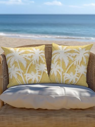 Tropical Palm Tree 18x18 Waterproof Outdoor Throw Pillows Set of 2 with Inserts, Vintage Dark Yellow Botanical Plants Patio Decorative Cushions for Outdoor Sofa Porch Garden Furniture - Image 6