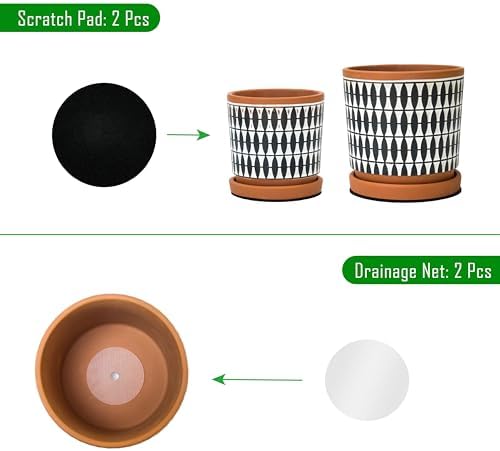 D'vine Dev Set of 2 Terracotta Pots, 4 Inch and 6 Inch, Planter Pots for Plants with Drainage Holes and Saucers, Pottery Red/Black, 31-958-B-2 - Image 4