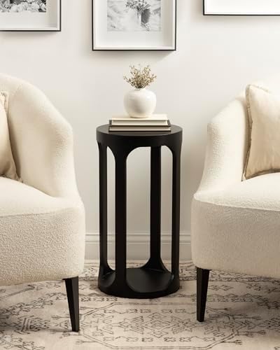 Kate and Laurel Dahl Modern Slatted Wooden Round Drink Table; 12 x 23; Black; Transitional Wood Accent Pedestal Table for Use as Living Room Plant Stand or Small Bedroom Nightstand - Image 2