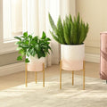 Modern Planter Pots, Set of 2 White Pink Planters with Stand, Decorative Planters, Metal Pots with Drainage Holes for Living Room, Office, Garden by AFTERMAT