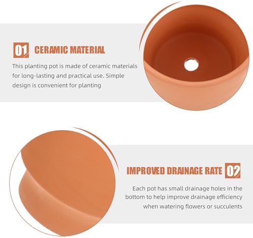 Terracotta Succulent Plant Pot Small Round Ceramic Flower Planter 14x12cm Breathable Clay Bonsai Pot for Indoor Outdoor Gardening - Image 3