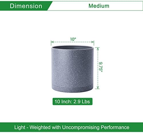 D'vine Dev Plastic Planter Pot with Saucer, 10 in, Speckled Grey, 74-X-G-2 - Image 2