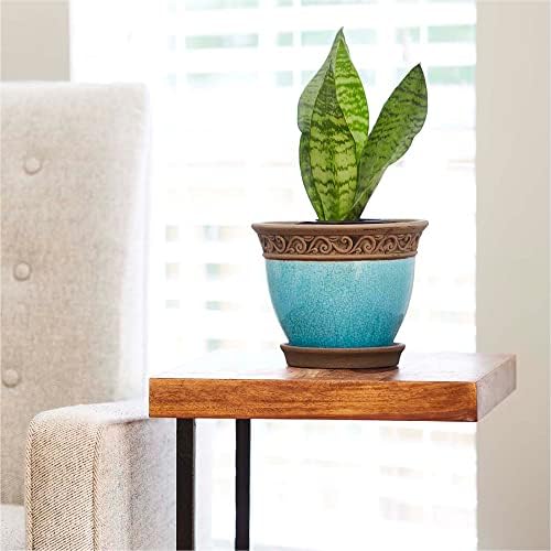Southern Patio Cadiz Round Crackled Ceramic Indoor Outdoor Pot, Teal, 8 in - Image 2