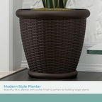 Suncast Wicker Planter w/ Drillable Drain Holes, Decorative Indoor/Outdoor Pot, 18in, Java - Image 3
