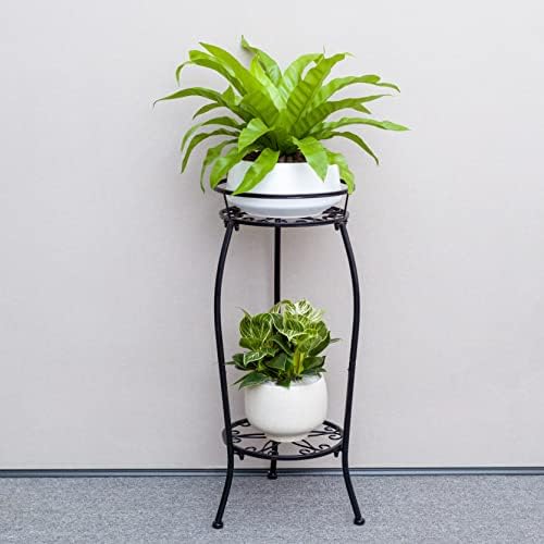 FaithLand 2 Tier Tall Black Metal Plant Stand Indoor Outdoor, 26.5", 2 Pack - Image 3