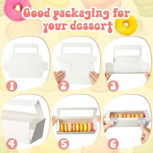 Sherr 100 Pcs White Macaron Boxes with Window, 7.7x2.6x2 Inch - Image 3