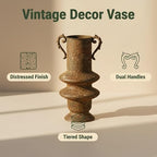 Vintage Distressed Rust Iron Planter, 15 Inch Tall Decorative Flower Pot with Ornate Scroll Handles, Unique Stacked Antique Vase for Indoor Outdoor Farmhouse Patio Entryway Mantel Decor(A3256) - Image 5