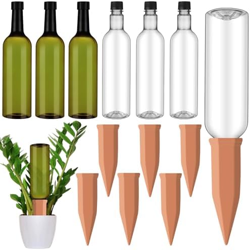 SiliFine 6 Sets Terracotta Watering Spikes,Clear Green and Terracotta by SiliFine