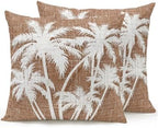 Tropical Palm Tree 18x18 Waterproof Outdoor Throw Pillows Set of 2 with Inserts, Vintage Brown Exotic Botanical Plants Patio Decorative Cushions for Outdoor Sofa Porch Garden Furniture by Hokiten