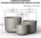 Kante Set of 3 Weathered Concrete Capsule Round Planters for Modern Home - Image 4