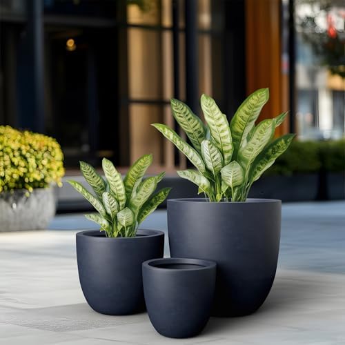 Kante 3-Pack 18" 14" 10" W Round Charcoal Concrete Planters - Image 4