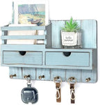 Rebee Vision Key Holder Wall Mount with Shelf for Entryway, Distressed Blue by REBEEVISION