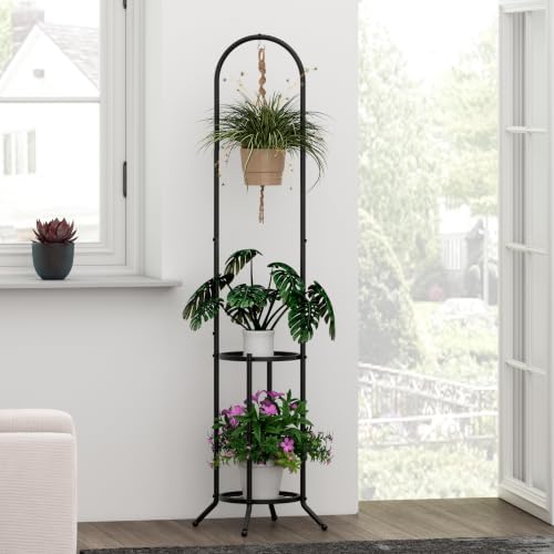 2 Tiers Hanging Metal Plant Stand Space Saving Corner Plant Holder by PULIJIAJU