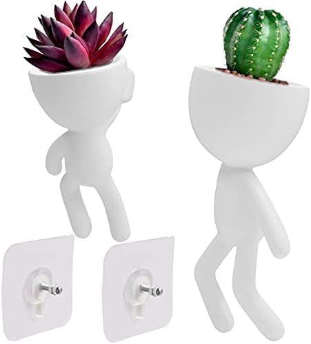 2 Pack Ceramic Wall Plant Pots Hanging Planter Succulent Plant Pots Creative Human Shaped Small Cactus pots Flower Pots Mini Plant Planters for Home Decoration White by Unknown