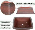 MUZHI Decorative Ceramic Bonsai Planter Pot 8.5 Inch with Tray, Breathable Unglazed Rectangle Terracotta Clay Pot for Tree Succulent Cactus Indoor Outdoor Red Brown (Classic Rectangle A 8.5“) - Image 3