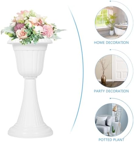 Happyyami Flower Pot Outdoor Planter Urn Flower Vase Wedding Flower Trumpet Vase Greek Column Urn Flower Pot Flower Pots for Urn Pot Decorative Urns Plastic European Style Pillar White - Image 4