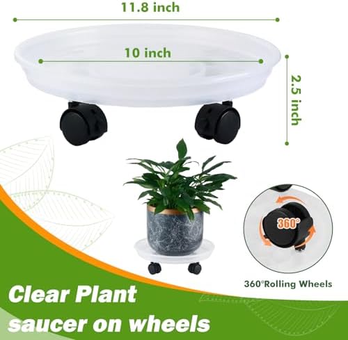 6 Packs Plant Caddy with Wheels 11.8" Plastic Rolling Plant Stands Heavy-duty Plant Dolly with Casters Indoor Outdoor Wheeled Plant Roller Base Large Planter Saucers Plant Mover - Image 3