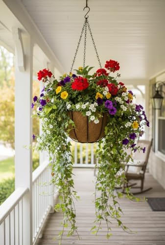 14in Bellus Hanging Basket - 14in x 9in - Black PVC Coated - Image 3
