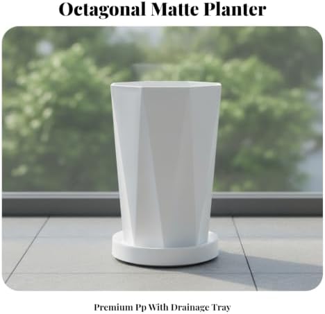 Resin Planter with Saucer Tray | Modern Matte Finish, Tapered Pot with Saucer, Clean Minimalist Look, Container Holder, for Entryway, Grey, L - Image 5