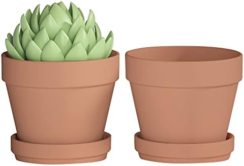 Fcacti 9 Inch Clay Pot for Plant with Saucer - 2 Pack Large Terra Cotta Plant Pot with Drainage Hole, Clay Planters Pot, Terracotta Pots for Indoor Outdoor Plant by FcactiTerracottaPots