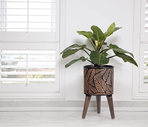 D'vine Dev 8 Inch Planter Pot with Wood Stand, Bronze/Grey, 88-L-A-6 - Image 6