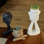 GUTE Human Face Shaped Succulent & Flower Planter Pots - Set of 3- Figurines for Garden - Indoor Outdoor Decorative Garden Figurines, Drainage Holes for Plants Artistic - White, Khaki, Grey - Image 5