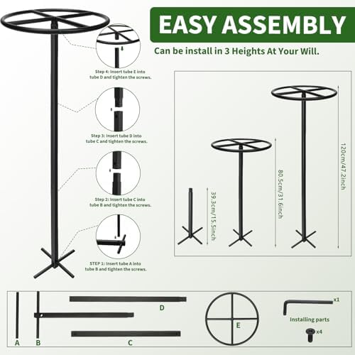 2 Pcs Heavy Duty Dragon Fruit Trellis, 12"x12"x50" Adjustable Metal Dragon Plant Support Stand, Durable Vertical Trellis for Climbing Plants, No-Hammer Assembly for Outdoor Garden (Round) - Image 2