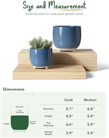 LE TAUCI Ceramic Plant Pots, 5.1 + 6.4 Inch, Set of 2, Reactive Glaze Blue - Image 5