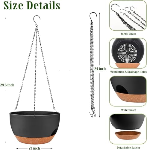 12 Inch Self Watering Hanging Planters with Removable Reservoir, 2 Pack - Image 2