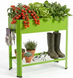 Green Elevated Metal Raised Garden Bed with Legs, Outdoor Raised Planter Box, 7.9" Deep Q235 Steel Raised Planter with Drainage, 2 Hooks & Bottom Storage Shelf for Patio, Yard, Herbs, Vegetables by Unknown