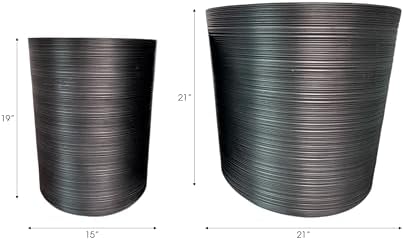 Tall Modern Lines Resin Planters for Home Decor and Garden Spaces - Minimalist Round Planters for Indoor and Outdoor - Classic Flower Pots for Patio and Entryway - Set of 2, 21", 19", Black - Image 4