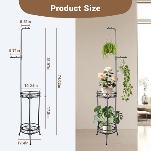 Plant Stand,Adjustable 3 Tier Potted Holder Flower Pot Stand with Hangers - Image 2