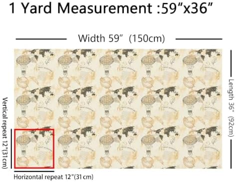 World Map Fabric By The Yard, Retro Airship Upholstery Fabric for Chairs, - Image 5