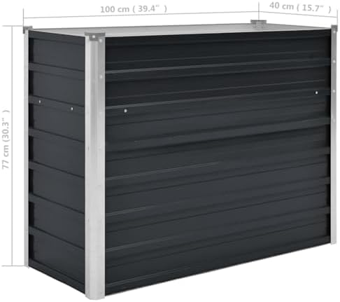 vidaXL Garden Raised Bed Anthracite 39.4"x15.7"x30.3" Galvanized Steel - Image 3