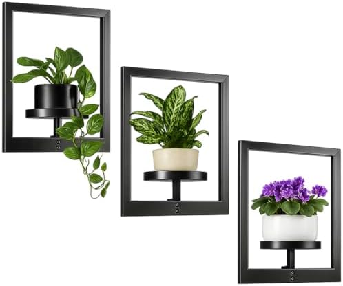 Heavy-Duty Wall Planters for Indoor Plants, Modern Metal Hanging Plant Holders, Picture Frame Wall Plant Shelves for Living Room, Balcony, Patio, Window Garden Décor, 3-Pack by Wacloud