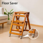 Latifolia Foldable 3 Step Ladder, Wooden Step Stool with Floor Saver, Decorative Ladder Shelf for Living Room, Kitchen, Garden(Walnut) - Image 6