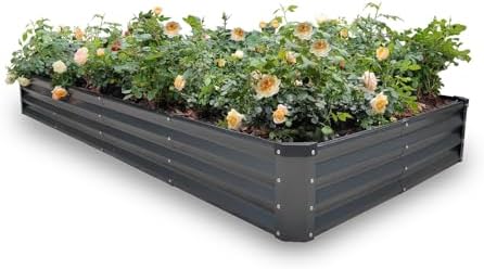 GARDMAX 8x4x1FT Galvanized Raised Garden Bed Kit, Metal Planter Boxes Outdoor with Easy Assembly, Large Garden Bed for Vegetables, Fruits, Flower, Herbs Rectangle Dark Gray by ChooseGardmaxforbetterlife