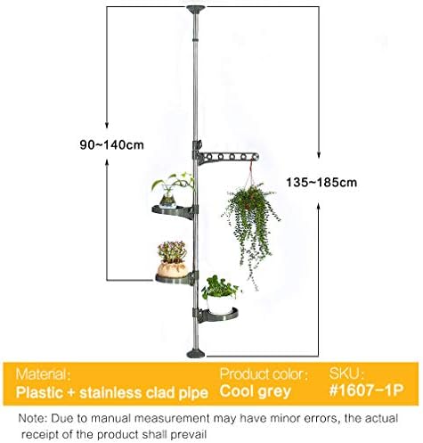 BAOYOUNI Plant Stand Tension Rod, 3 Trays+1 Arm Adjustable Grey - Image 2