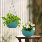 Meowell 12 inch Large Hanging Planters for Indoor Outdoor Plants, 2 Pack Hanging Flower Plant Pots with Drainage Holes and Chain for Garden Porch, Plastic Hanging Baskets for House Plants, Blue Green - Image 7