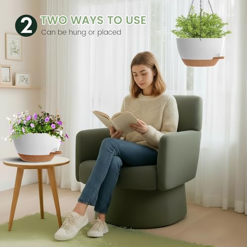 3 Pack 10 Hanging Flower Pots with Chains Self Watering Plastic Planters for Indoor Outdoor Plants, Sturdy Triangular Iron Chain Design for Garden PorchPlastic hanging flower pots (3, White-brown) - Image 4