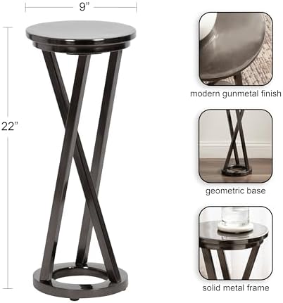 Kate and Laurel Aja Modern Metal Round Drink Table, 9 x 9 x 22, Gray Gunmetal, Decorative Geometric Pedestal Table with Circular Tabletop for Use as Metal Indoor Plant Stand - Image 3