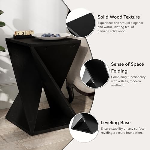 COZAYH Farmhouse Square Solid Wood Twisted Pedestal Side Table, Black - Image 3