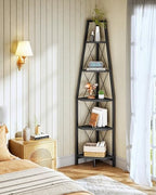 CHOEZON 5-Tier Corner Shelf, Corner Bookshelf, Ladder Shelf, Floor Standing Storage Rack, Open Display Stand, Plant Stand, for Living Room, Bedroom, Study, Bathroom, Black TCJ22BB - Image 4